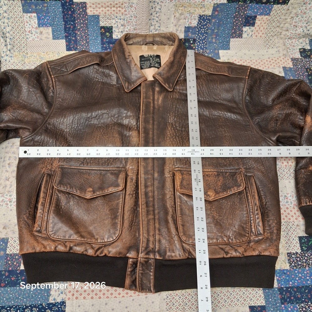 Avirex Type A-2 Leather Bomber Jacket Mens XXL Brown Flight Stars and Stripes - Picture 13 of 16